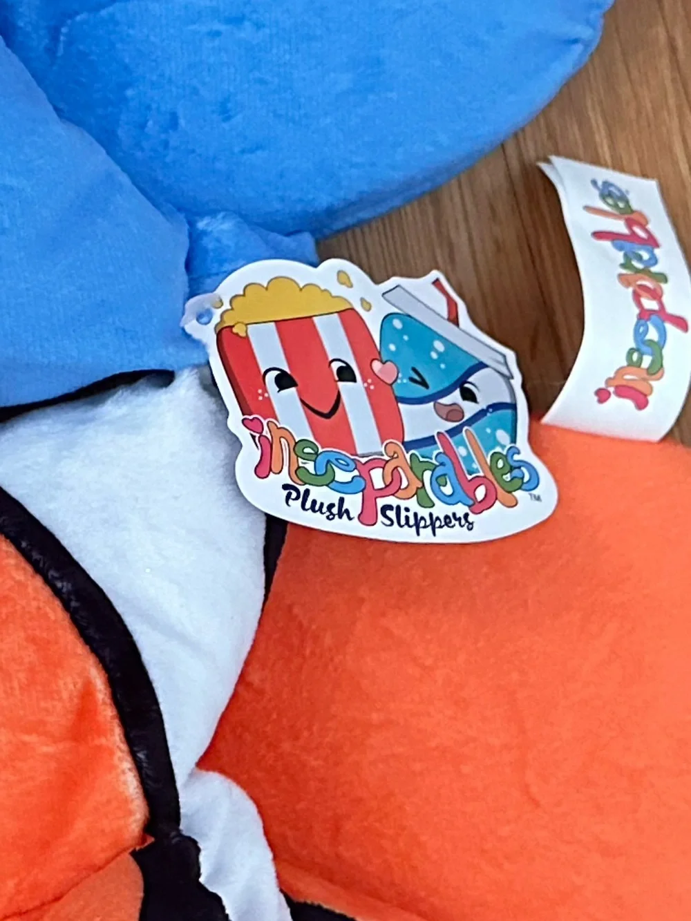 Plush XL Youth Shark & Clownfish Kids Stuffed Animal Slippers - Blue & Orange